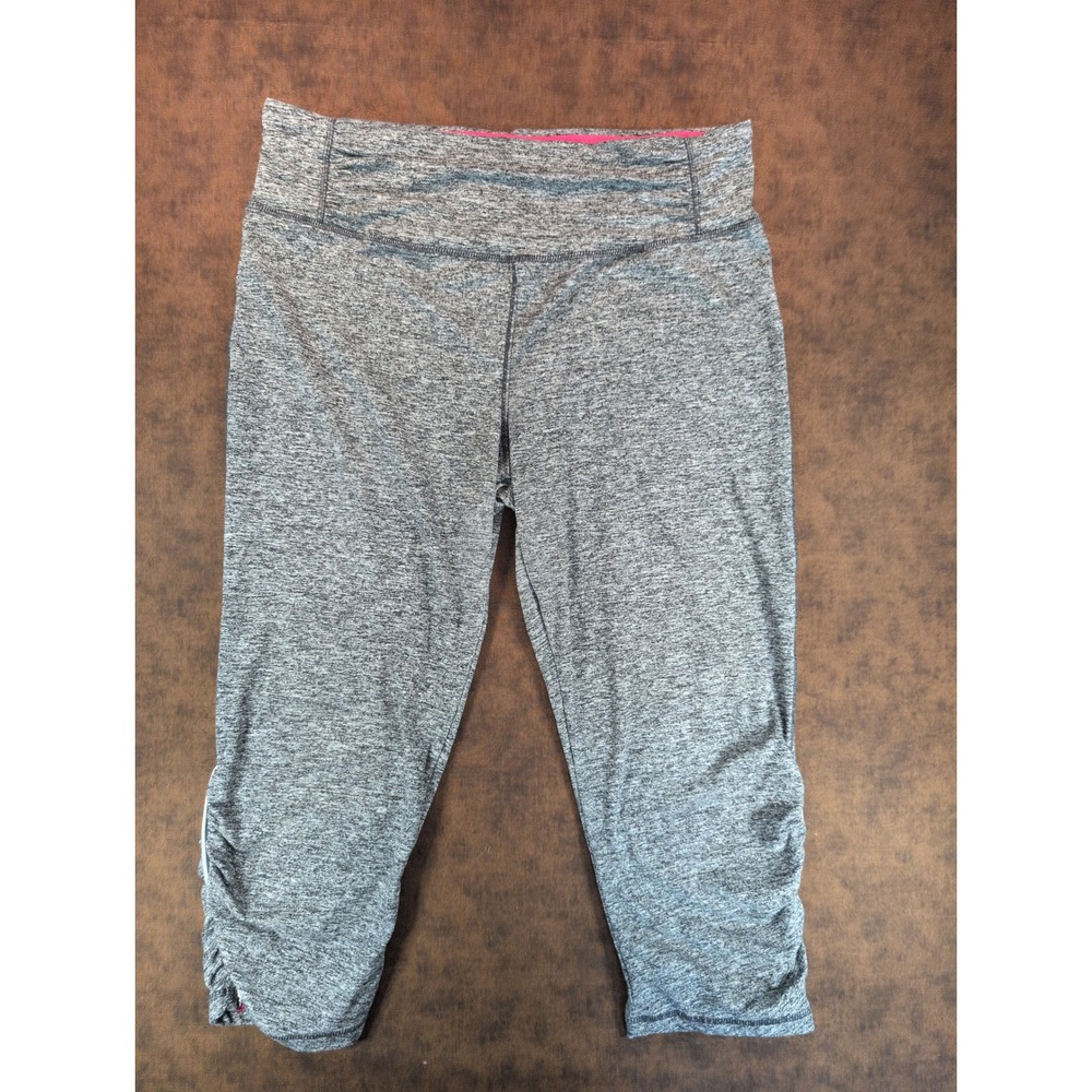 Tangerine Womens Heathered Black Hot Pink Contrast Zip Leg Capri Leggings L